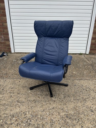 Blue leather swivel recliner - swivel,