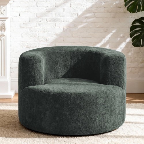 Round boucle swivel armchair - boucle,
