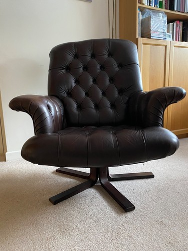 Vintage leather swivel chair - swivel,